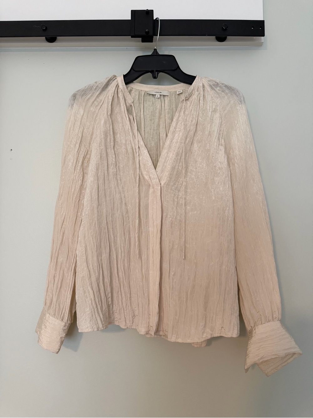Vince Ivory Textured Tie Neck Blouse